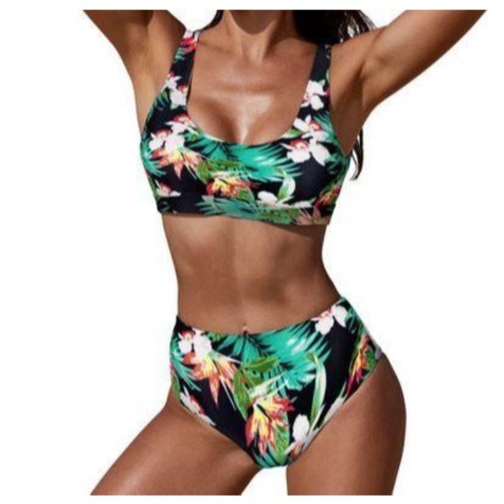Tropical Floral 2 Piece Bikini Swimsuit - Picture 1 of 5